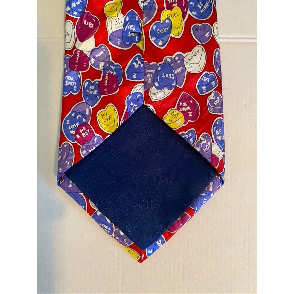 Red Silk Conversation Hearts Valentine Candy Print Mens Necktie Holiday Tie